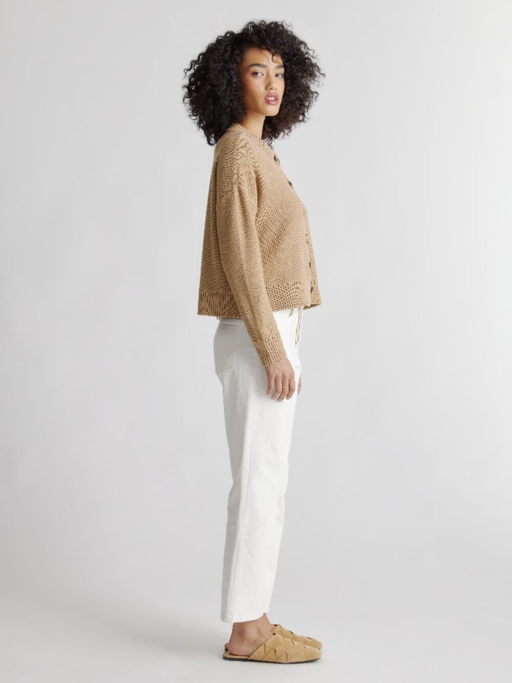 Organic Cotton Cropped Cardigan in Camel - Picture 7 of 10